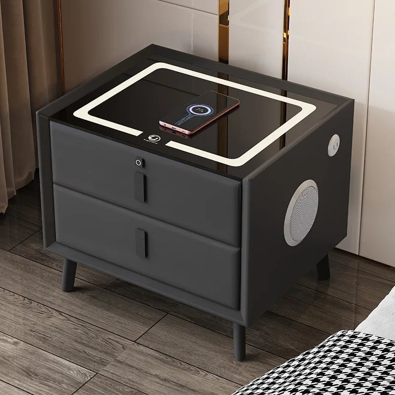 Tech Nightstands Modern Style Intelligent Bedside Table 2 Drawers Faux Leather ...