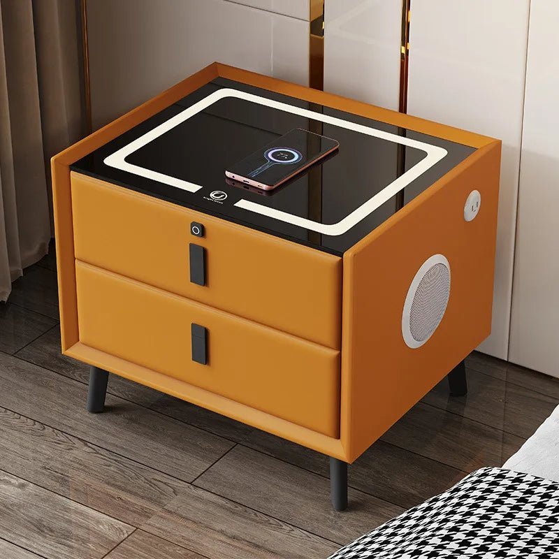 Tech Nightstands Modern Style Intelligent Bedside Table 2 Drawers Faux Leather ...