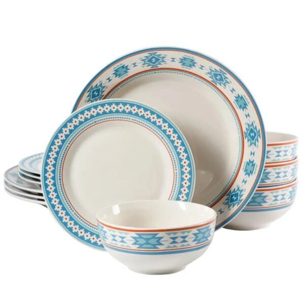 Multi-functional Geometric Pattern Decorated 12-Piece Fine Porcelain Dinnerware Set for Family Meals and Special Occasions