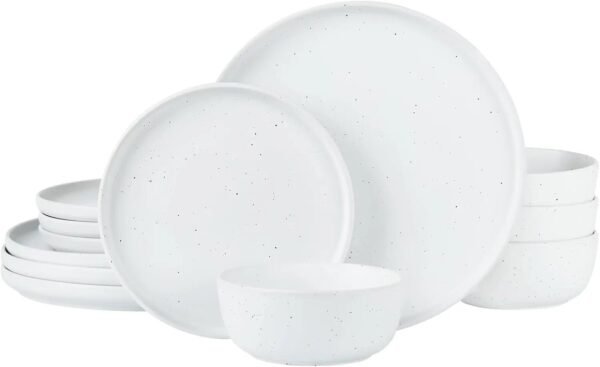 12 Piece Plates and Bowls Set, Speckled Dinnerware Sets for 4, Matte Dish Set, Microwave and Dishwasher Safe, tableware