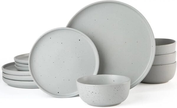 12 Piece Plates and Bowls Set, Speckled Dinnerware Sets for 4, Matte Dish Set, Microwave and Dishwasher Safe, tableware