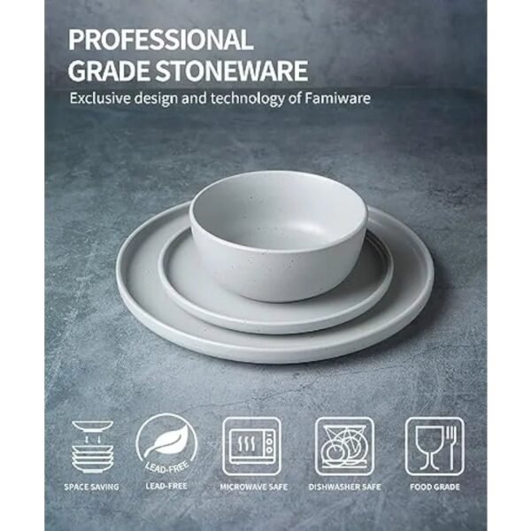 12 Piece Plates and Bowls Set, Speckled Dinnerware Sets for 4, Matte Dish Set, Microwave and Dishwasher Safe, tableware