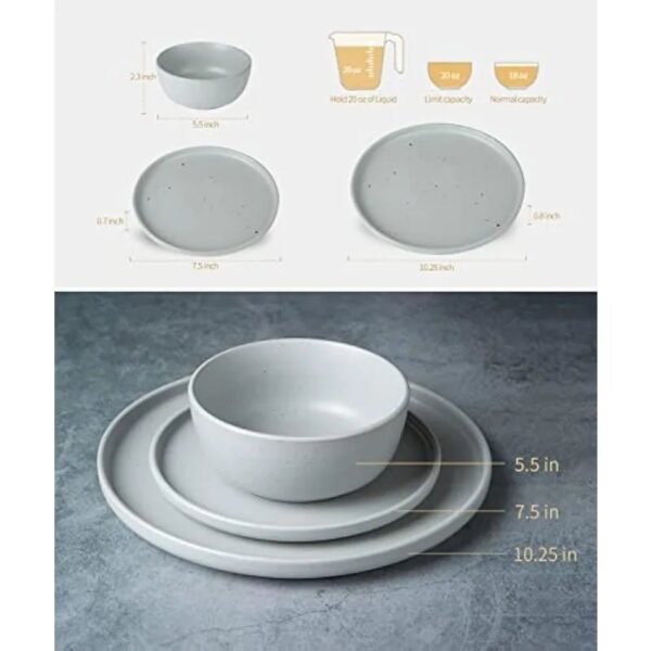 12 Piece Plates and Bowls Set, Speckled Dinnerware Sets for 4, Matte Dish Set, Microwave and Dishwasher Safe, tableware