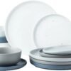 12 Piece Plates and Bowls Set, Speckled Dinnerware Sets for 4, Matte Dish Set, Microwave and Dishwasher Safe, tableware