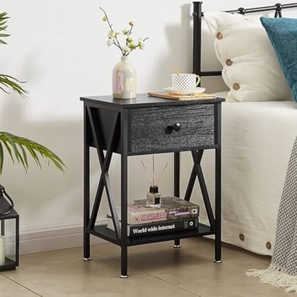 515lADU4ZrL._AC_UY879.jpg Versatile End Storage Shelf Side Table, Black, Nightstand with Drawer, Retro Blk