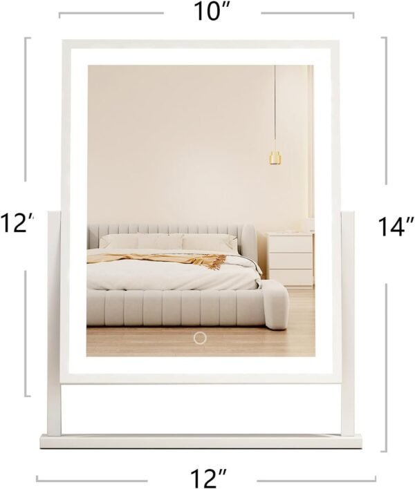 Lighted led Makeup Mirror Hollywood Mirror Vanity Makeup Mirror with Lights Smart Touch Control 3-Gear Dimable Light 360°Rotation (12in. White)