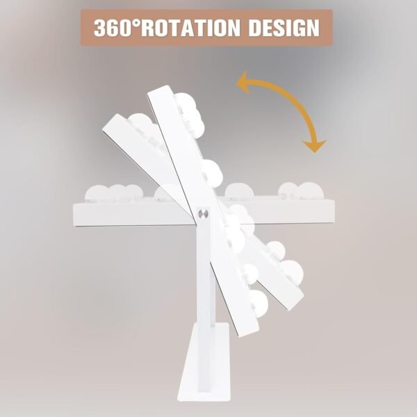 Vanity Mirror with Lights Hollywood Lighted Makeup Mirror with 9 Dimmable Bulbs & 3 Color Lighting Modes, Detachable 10X Magnification Mirror and 360 Degree Rotation(White)