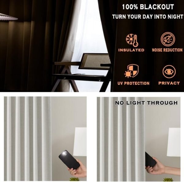 Linen Blended Pinch Pleated Drapes,Blackout and Thermal Insulated Noise Reducing Pleated Curtains for Bedroom Nursery,Backtab 108 Inches with 9 Hooks,40"x108", 1 Panel,Natural Beige