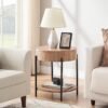 Round End Table Wood Side Table with Drawer Farmhouse Circle End Tables Accent Bedside Table Metal Frame Small Nightstand for Living Room, Bedroom and Small Spaces, Easy Assembly (Natural)