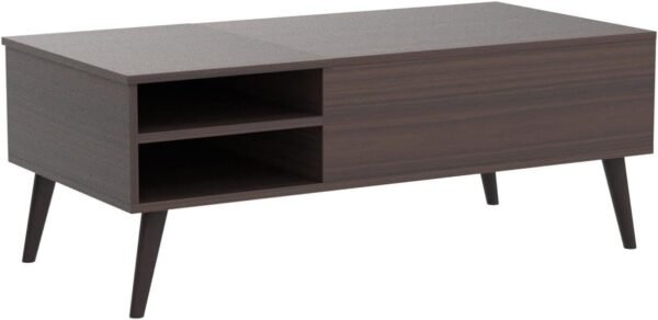 Wood Lift Top Coffee Table with Hidden Compartment, Storage Shelf and Metal Frame, Modern Center Table for Home Living Room Office (Deep Brown)