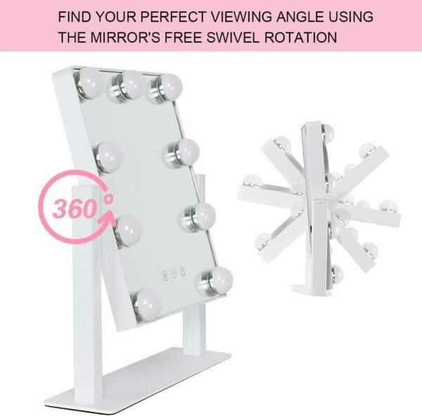 Makeup Vanity Mirror with Lights, 10X Magnification Hollywood Lighted Mirror with 9 Dimmer Led Bulbs, Plug in Light-up Beauty Mirror, Touch Screen Lighted Table Set Mirror, 360°Rotation(White)