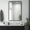 Black Bathroom Mirror 22 x 30 Inch, Matte Black Rectangle Mirror for Wall, Rounded Metal Frame Vanity Mirror