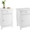White Nightstand, Small Nightstand with Drawer and Door Cabinet, Wood Nightstand with Storage Organizer, Bedside Table with Drawers, Bedroom Nightstand, End Tables Living Room, Kids' Room, Dorm