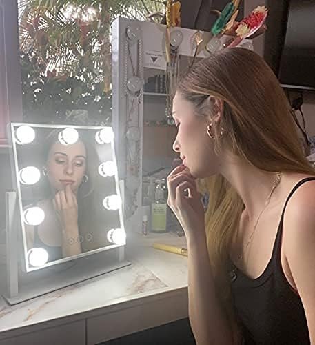 Vanity Mirror with Lights, Makeup Mirror with Lights,3 Color Lighting Modes Detachable 10X Magnification Mirror Touch Control,360°Rotation, White.