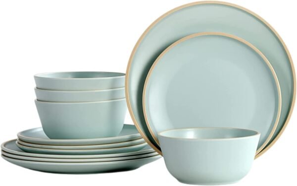 Melamine Dinnerware Sets, Plates and Bowls Sets 12 Pcs, Melamine Plates, Dish Set for 4, Unbreakable Dinnerware Set for Party, BPA Free, Suitable Indoors and Outdoors (Mint Green)