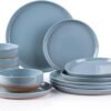 6127mQS02AL._AC_SL1500.jpg Stoneware Dinnerware Sets for 4, 12 Pieces Handpainted Plates and Bowls Set with Wavy Rim, Chip and Scratch Resistant Dishes set, Dishwasher & Microwave Safe, Royal Blue