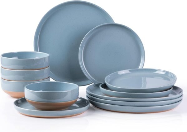 6127mQS02AL._AC_SL1500.jpg Stoneware Dinnerware Sets for 4, 12 Pieces Handpainted Plates and Bowls Set with Wavy Rim, Chip and Scratch Resistant Dishes set, Dishwasher & Microwave Safe, Royal Blue