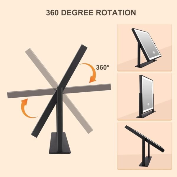 Makeup Mirror with Lights, Fashion Lighted Vanity Mirror with Dimmable Light, Smart Control, Adjustable Warm White/Natural/Daylight, Birthday Wedding Gift, 360°Rotation (Black, 13inch)