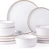 Ceramic Dinnerware Sets of 4, Modern Flat Stoneware Plates and Bowls Sets,Chip and Crack Resistant | Dishwasher & Microwave Safe Dishes Set,Scratch Resistant- Service for 4 (12pc)-Matte White