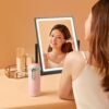 Lighted Vanity Mirror Fashion Makeup Mirror 12in Black for Desktop with Detachable,10x Magnifying,360° Rotation,Adjustable Warm White/Natural/Daylight Dimmable Light Memory,Birthday Gift for Woman