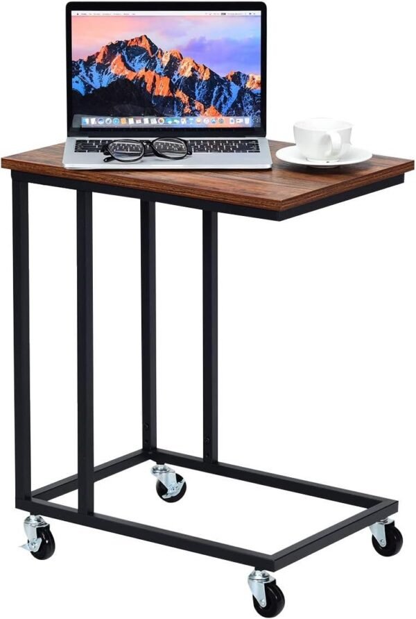 Tangkula Industrial Mobile End Table, Movable Side Table for Coffee Tablet, Rustic C Table with Rolling Casters, Portable Side Table for Couch Bed, Sofa, Living Room Bedroom
