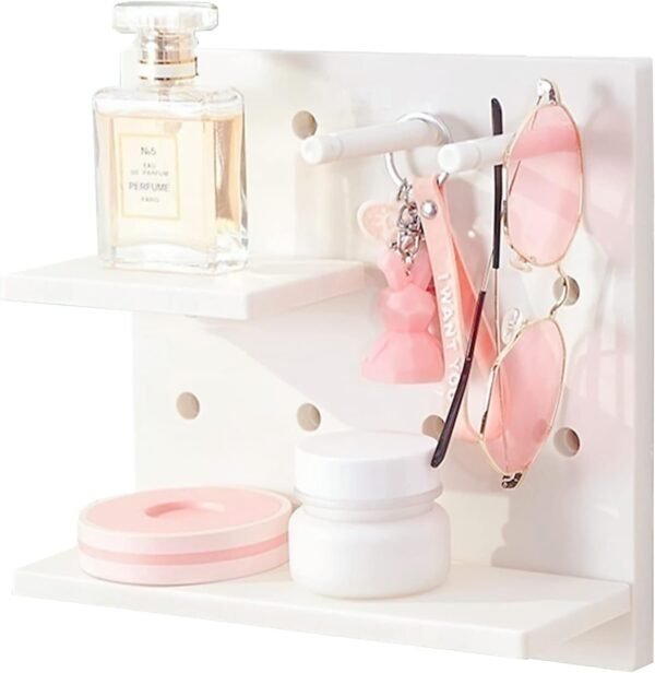 Pegboard Shelf Set with Hooks,Small Plastic Floating Shelves Wall Organizer for Desk, Office, Bathroom, Entryway and Kitchen, No Drilling