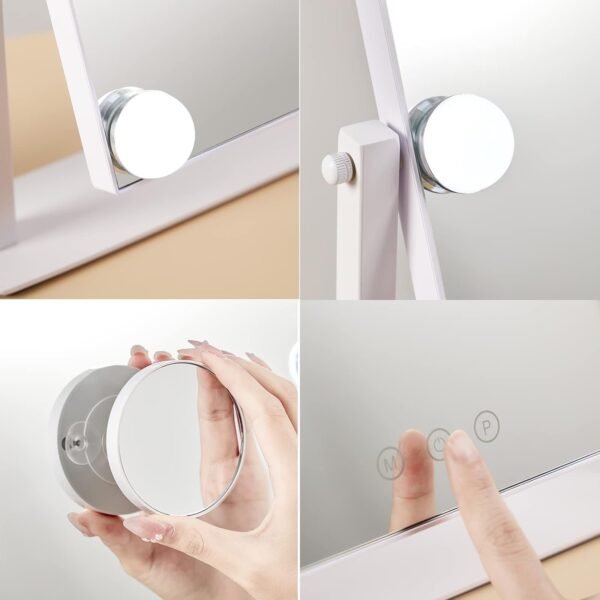 Hollywood Vanity Mirror with 9 Dimmable Bulbs Lights, Three Color Lighting Modes, and 5X Magnification, Smart Touch Control, 360°Rotation (White,Gift Box)