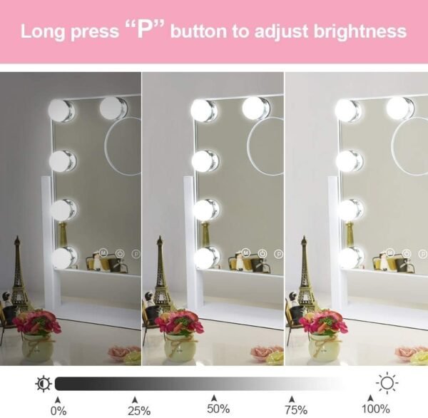 Makeup Vanity Mirror with Lights, 10X Magnification Hollywood Lighted Mirror with 9 Dimmer Led Bulbs, Plug in Light-up Beauty Mirror, Touch Screen Lighted Table Set Mirror, 360°Rotation(White)