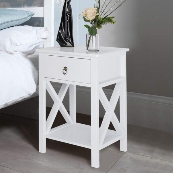 White bedside table, small bedside table with drawers and shelves, farmhouse bedside table bedroom, coffee table, bedside table, white side table with rustic handles, suitable for small spaces, dormitories, children's room, living room