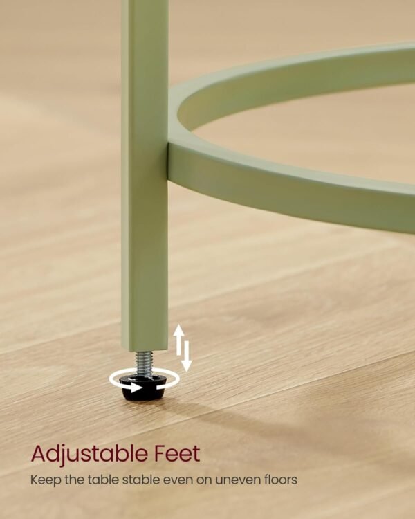 Round Side Table, Glass End Table with Metal Frame, Laurel Green Coffee Table with Modern Style, for Living Room, Balcony, Bedroom, Laurel Green