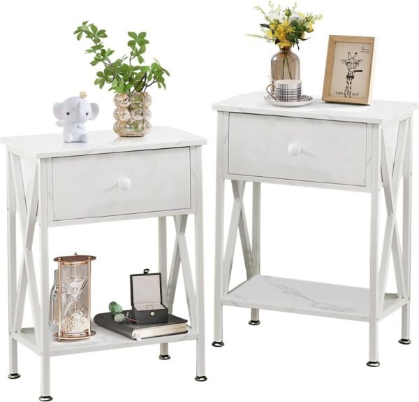 Nightstands, Modern End Side Tables,Night Stand with Drawer &Storage Shelf for Bedroom living Room Office Lounge, Black