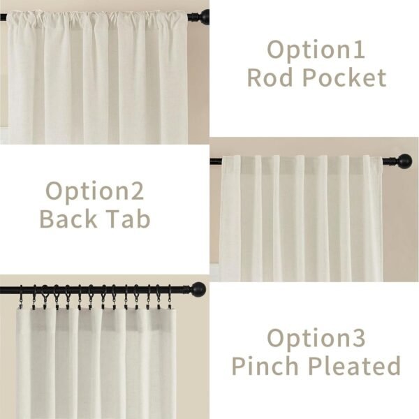 Linen Curtains 2 Panel Set,Light Filtering, Ivory on Linen Curtains 96 Inch Curtains for Living Room, Cream Drapes 96 Inches Long Rod Pocket Back Tab Curtains (96" L x 52" W)