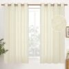 Natural Linen Curtains 63 Inch Length 2 Panels Bronze Grommet Linen Textured Short Window Drapes Light Filtering for Living Room Bedroom, 52 X 63 Inch