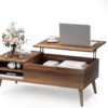 Wood Lift Top Coffee Table with Hidden Compartment, Storage Shelf and Metal Frame, Modern Center Table for Home Living Room Office (Deep Brown)
