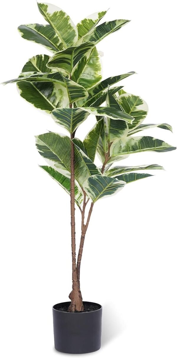Artificial Rubber Tree Plant 43in Tall Faux Ficus Tree Potted Fake Tropical Decorative House Large Floor Artificial Plants for Home Office Store Room Decor