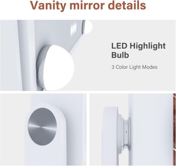 Hollywood Vanity Mirror with Lights, Vanity Makeup Mirror with 9 LED Bulbs, 3 Color Lighting Modes, U-Shaped Bracket, Smart Touch Control