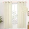 Natural Linen Curtains 63 Inch Length 2 Panels Bronze Grommet Linen Textured Short Window Drapes Light Filtering for Living Room Bedroom, 52 X 63 Inch