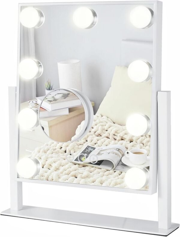Vanity Mirror with Lights, Makeup Mirror with Lights,3 Color Lighting Modes Detachable 10X Magnification Mirror Touch Control,360°Rotation, White.