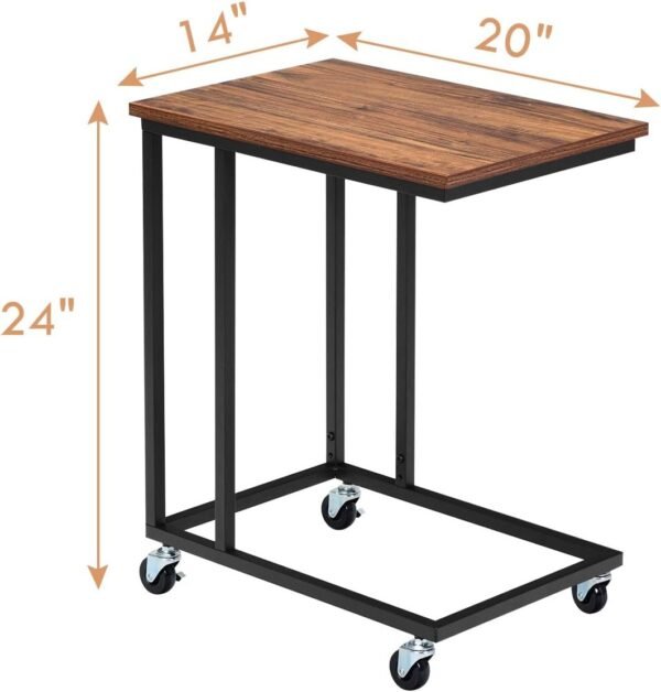 Tangkula Industrial Mobile End Table, Movable Side Table for Coffee Tablet, Rustic C Table with Rolling Casters, Portable Side Table for Couch Bed, Sofa, Living Room Bedroom