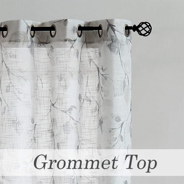 Gray Tan Leaf Floral Print Metallic Sheer Curtain Panels for Autumn Fall Rustic Living Room Bedroom Sparkling Decorative Grommet Top Window Treatment Farmhouse Drape, 40"x84"x2