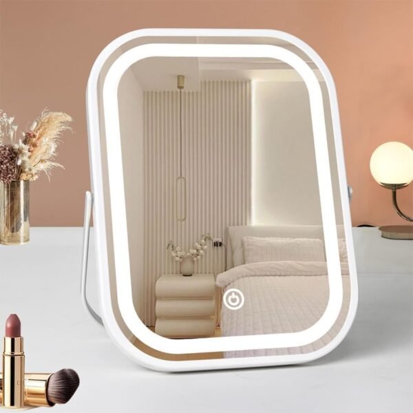 Travel Makeup Mirror with Lights, Portable Small Beauty LED Vanity Mirror with Lights, 1200mAh Battery, Dimmable Touch Screen, Tabletop Folding Compact Mirror,Women Gift