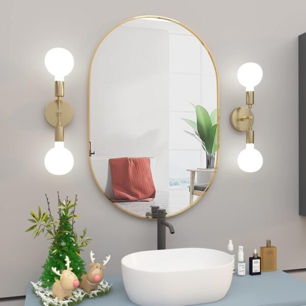Oval Bathroom Mirror Capsule Wall Vanity Mirror, 20"x30" Pill Mirrors Wall Mounted Mirror, Large Modern Mirror with Gold Metal Frame, Decor for Entryway, Bedroom, Living Room