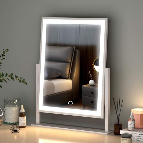 Lighted led Makeup Mirror Hollywood Mirror Vanity Makeup Mirror with Lights Smart Touch Control 3-Gear Dimable Light 360°Rotation (12in. White)