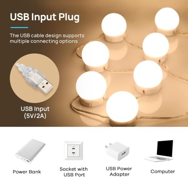 Consciot LED Vanity Lights For Mirror, Hollywood Style Vanity Lights With 10 Dimmable Bulbs, Adjustable Color & Brightness, USB Cable, Mirror Lights Stick on for Makeup Table Dressing Room, White
