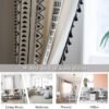 Geometric Semi-Blackout Window Curtains 2 Panels Boho Linen Room Darkening Curtains Tassels Rod Pocket Window Drapes for Bedroom Living Room(52" W x 63" L Pair, Cream)