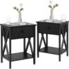 Nightstands, Modern End Side Tables,Night Stand with Drawer &Storage Shelf for Bedroom living Room Office Lounge, Black