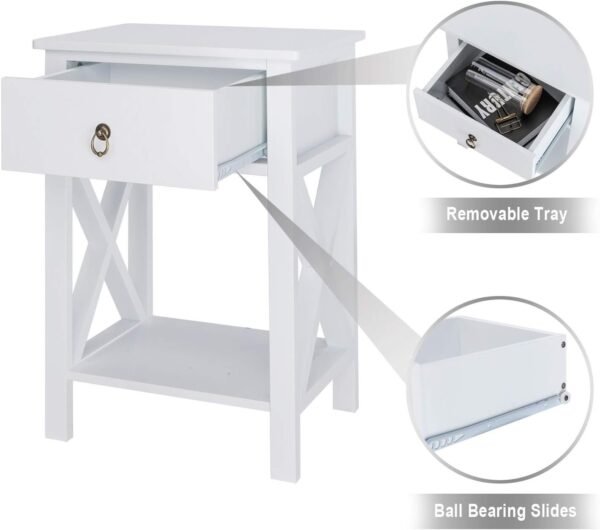 White bedside table, small bedside table with drawers and shelves, farmhouse bedside table bedroom, coffee table, bedside table, white side table with rustic handles, suitable for small spaces, dormitories, children's room, living room