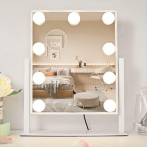 61aBMfRdmZL._AC_SL1500.jpg Vanity Mirror with Lights, Makeup Mirror with Lights,3 Color Lighting Modes Detachable 10X Magnification Mirror Touch Control,360°Rotation, White.