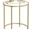 Round Side Table, Glass End Table with Metal Frame, Laurel Green Coffee Table with Modern Style, for Living Room, Balcony, Bedroom, Laurel Green