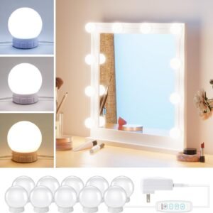 Hollywood Style Led Vanity Mirror Lights Kit - Vanity Lights Have 10 Dimmable Light Bulbs for Makeup Dressing Table and Power Supply Plug in Lighting Fixture Strip, White (No Mirror Included)